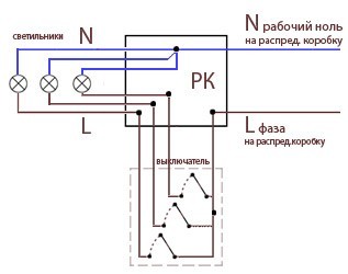 Трёхклавишный выключатель купить. Схема подключения.