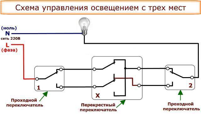 Схема подключения перекрёстного выключателя