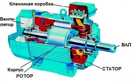 Мощность, Схема подключения, принцип работы, технические характеристики асинхронного электродвигателя. 