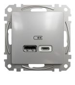 (SDD113404) Розетка USB тип A+C 3A(45Вт) Sedna Design. алюминий. Schenider Electric