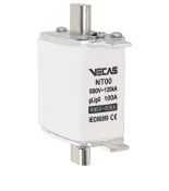 Ножовий запобіжник VECAS серії NH NH00 100A 500В AC для силових розподільних щитів. Ножовий запобіжник VECAS серії NH NH00 100A для силових розподільних щитів.