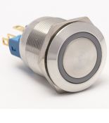 (511430с) Кнопка металлическая КНМ-22-FJ-E-Z 220V 1NO1NC плоская с фиксацией. голубой. TAKEL