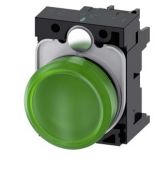 (3SU1106-6AA40-1AA0) Световой индикатор с гладким светофильтром. со встроенным светодиодом серия 3SU. AC 230V. зеленый. пластик. SIEMENS