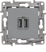 (672494) Розетка двойная для зарядки USB   ETIKA алюминий. Legrand