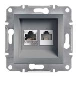 Розетка «телефон&интернет» RJ12&RJ45 кат5e UTP ASFORA сталь EPH4900162 Розетка «телефон&интернет» RJ12&RJ45 кат5e UTP ASFORA сталь