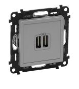 Двойная розетка для зарядки USB. Valena LIFE.алюминий.Legrand 753612 Двойная розетка для зарядки USB. Valena LIFE.алюминий.Legrand