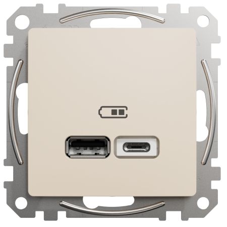 (SDD112402) Розетка USB тип A+C 2.4A Sedna Design. бежевый. Schenider Electric
