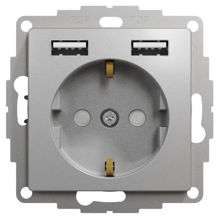 (SDD113052) Розетка с заземлением + 2 USB тип А Sedna Design. алюминий. Schenider Electric