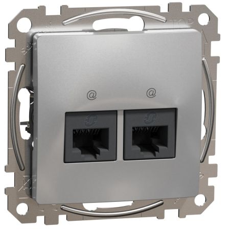 (SDD113452) Двойная компьютерная розетка RJ45 кат. 5е UTP. Sedna Design. алюминий. Schenider Electric
