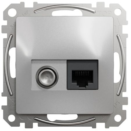 (SDD113469T) Розетка телевизионная и компьютерная TV+RJ45 кат. 6 UTP. Sedna Design. алюминий. Schenider Electric