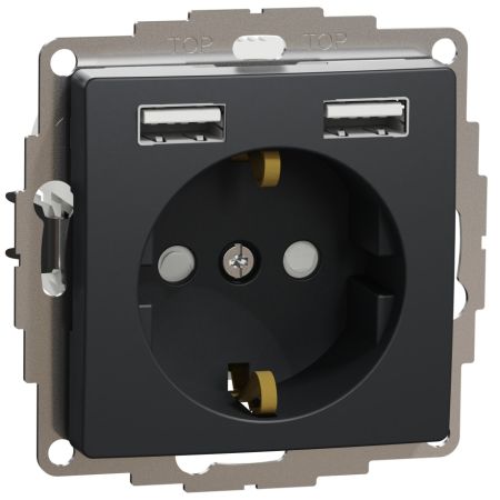 (SDD114052) Розетка электрическая с USB тип А+А Sedna Design. чёрный. Schenider Electric
