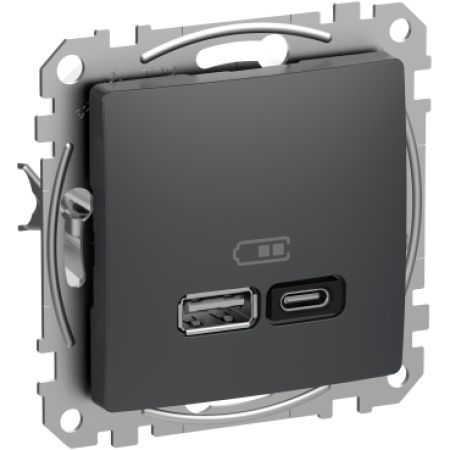 (SDD114404) Розетка USB тип A+C 3A(45Вт) Sedna Design. чёрный. Schenider Electric