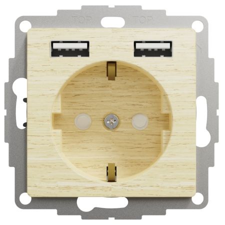 (SDD180052) Розетка с заземлением + 2 USB тип А Sedna Elements. береза. Schenider Electric