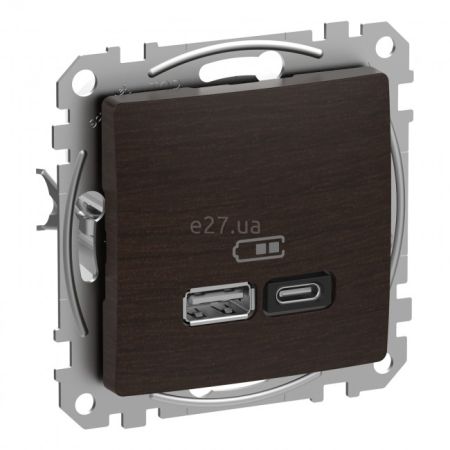 (SDD181404) Розетка USB тип A+C 3A(45Вт) Sedna Elements. венге. Schenider Electric