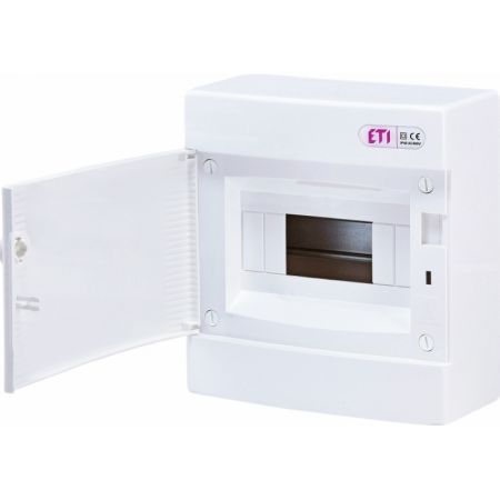 (1101005) Распределительный щит ECT 8 PO IP40. 1 ряд 8 модулей. наружной установки. навесной. белая дверь. ETI