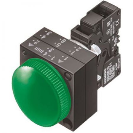 (3SB3244-6BA40) Световой индикатор с гладким светофильтром. со встроенным светодиодом серия 3SB3. AC/DC 24V. зеленый. SIEMENS