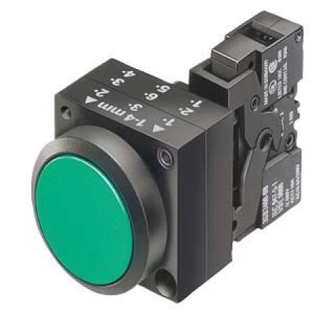 (3SB3252-6BA40) Световой индикатор с гладким светофильтром. со встроенным светодиодом серия 3SB3. AC 230V. зеленый. SIEMENS