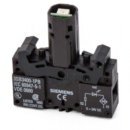 (3SB3400-1PB) Ламповый патрон со встроенным светодиодом серия 3SB3. AC/DC 24V. красный. SIEMENS