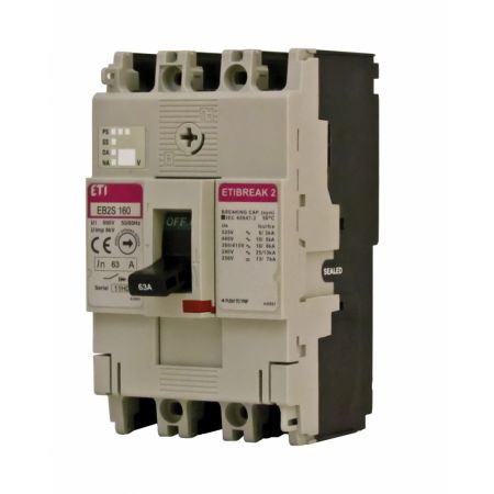 (4671833) Автоматический выключатель EBS2S 160/3SF. с фиксированными настройками защит. Iн=63 Ампер. 380В. 3 полюса. 25 кА. ETI