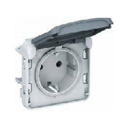 (069639) Механизм розетки с заземлением. винтовые зажимы IP55 Plexo белый. Legrand