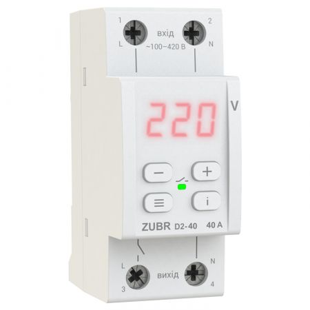 (D2-40 red) Реле защиты от перенапряжения D2-40 red. 1ф 40А. 120-280V AC + термозащита. ZUBR