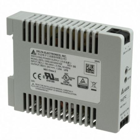 DRS-24V30W1NZ (DRS-24V30W1NZ) Блок питания Uвх ном=1х220В AC или 120-375В DC. Uвых DC=24В. I нагрузки макс=1.25А. 30Вт. в пластиковом корпусе. NEC 2-ого класса. Delta