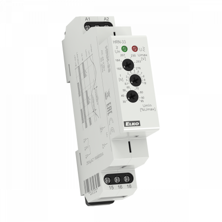 (HRN-33) Реле контроля напряжения в 1-фазных сетях HRN-33. Umax 160-276 V. Umin 30-95%Umax. ELKO