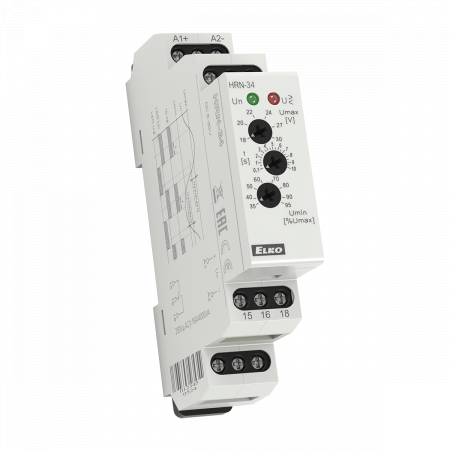 (HRN-34) Реле контроля напряжения в 1-фазных сетях HRN-34. Umax 18-30 V DC. Umin 35-95%Umax. ELKO