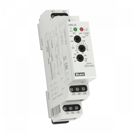 (HRN-35) Реле контроля напряжения в 1-фазных сетях HRN-35. Umax 160-276 V. Umin 30-95%Umax. ELKO
