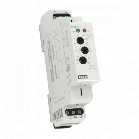 (HRN-63) Реле контроля напряжения в 1-фазных сетях HRN-63. Umax 160-276 V. Umin 30-95%Umax. ELKO