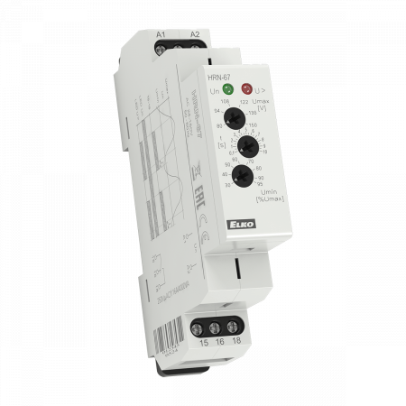 (HRN-67) Реле контроля напряжения в 1-фазных сетях HRN-67. Umax 80-150 V. Umin 30-95%Umax. ELKO
