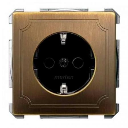 MTN2300-4143 (MTN2300-4143) Механизм розетки с защитными шторками и заземлением Merten Shuko. 2 полюса. 16А. античная латунь. Schneider Electric