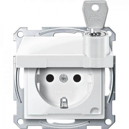 MTN2315-0319 (MTN2315-0319) Механизм розетки с крышкой и ключом Merten Shuko. 2 полюса. 16А. полярно-белый. Schneider Electric