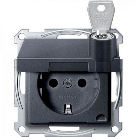 MTN2315-0414 (MTN2315-0414) Механизм розетки с крышкой и ключом Merten Shuko. 2 полюса. 16А. антрацит. Schneider Electric