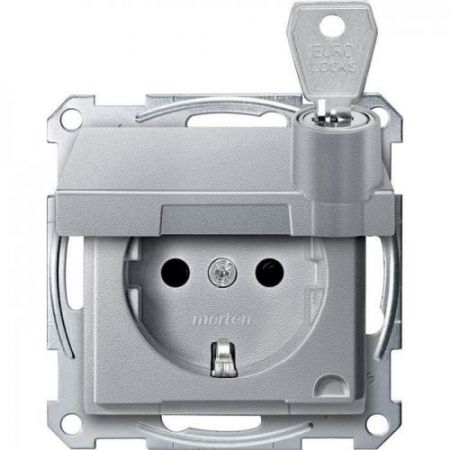 MTN2315-0460 (MTN2315-0460) Механизм розетки с крышкой и ключом Merten Shuko. 2 полюса. 16А. алюминий. Schneider Electric