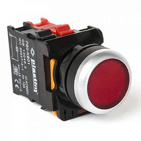 (PB0-AW34M5) Кнопка управления. с подсветкой 220V. 1NC. красный. Plastim