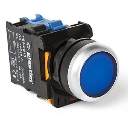 (PB0-AW36M5) Кнопка управления. с подсветкой 220V. 1NO. синий. Plastim