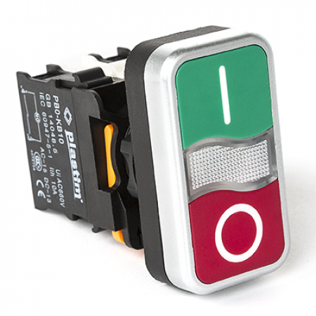 (PB0-AW734M5) Кнопка управления Пуск-Стоп. с подсветкой 220V. 1NO+1NC. Plastim