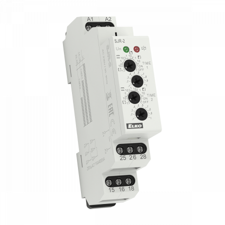 (SJR-2/230V) Реле времени мультифункциональное SJR-2/230V. AC 230 V. двухуровневое реле задержки для постепенного включения нагрузки. 2 функции времени. 10 диапазонов времени. 2x16A. ELKO