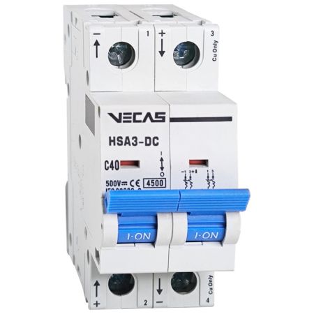 (VCS-000030) Автоматический выключатель HSA3-DC 2P 40А. 4.5кА кривая C. 500V DC. VECAS