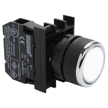 (B100DB) Кнопка нажимная круглая (1НО) белая. IP-50. серии В. EMAS
