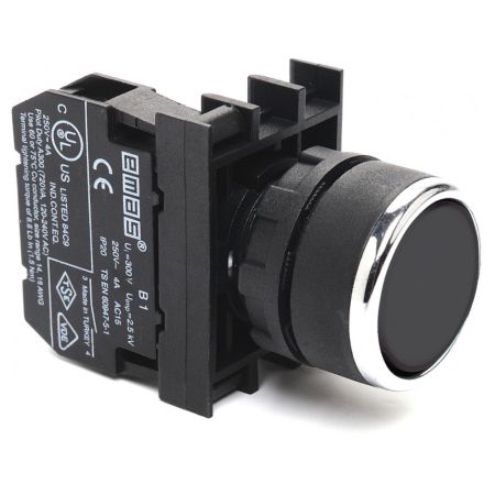 (B100DH) Кнопка нажимная круглая (1НО) черная. IP-50. серии В. EMAS