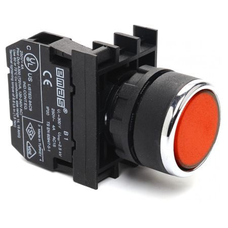 (B100DK) Кнопка нажимная круглая (1НО) красная. IP-50. серии В. EMAS