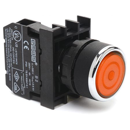 (B200FK) Кнопка нажимная круглая с фиксацией (1НЗ) красная. IP-50. серии В. EMAS
