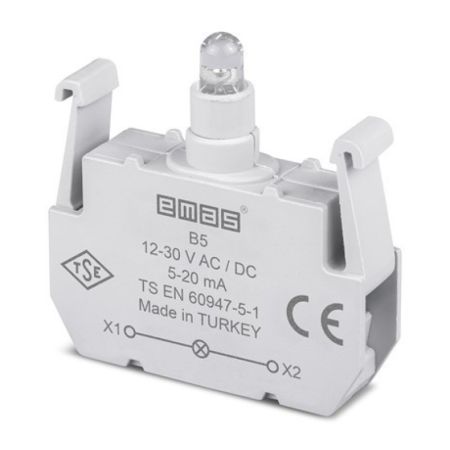 (B5) Блок-контакт подсветки с белым светодиодом 12-30 В AC/DC для серии B. EMAS