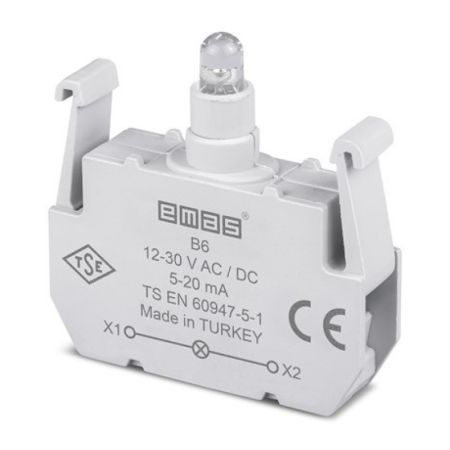 (B6) Блок-контакт подсветки с красным светодиодом 12-30В AC/DC для серии B. EMAS