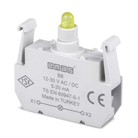 (B8) Блок-контакт подсветки с желтым светодиодом 12-30В AC/DC для серии B. EMAS
