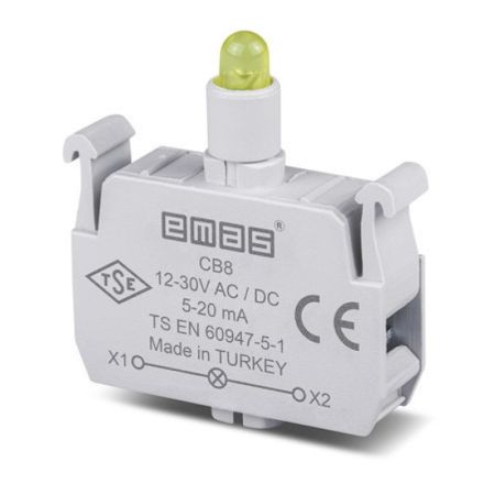 (CB8) Блок-контакт подсветки с желтым светодиодом 12-30 В AC/DC. EMAS