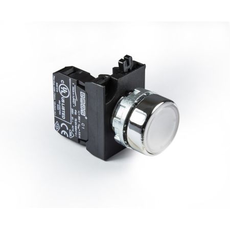 (CM100DB) Кнопка нажимная круглая (1НО) белая - металл IP65. серии CМ. EMAS