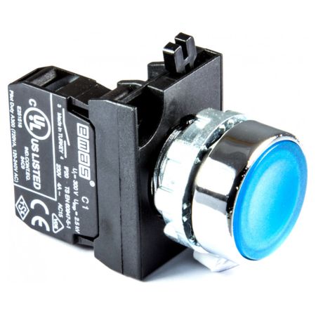(CM100DM) Кнопка нажимная круглая (1НО) синяя - металл IP65. серии CМ. EMAS